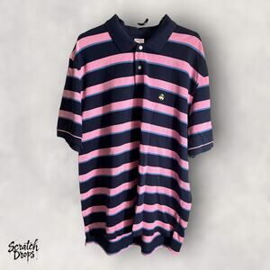 Brookes Brothers Men's XXL Polo Shirt Cotton Pink Navy Striped Casual M02